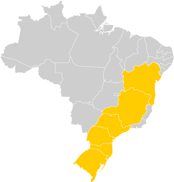 Mapa do Brasil com os estados de atuação